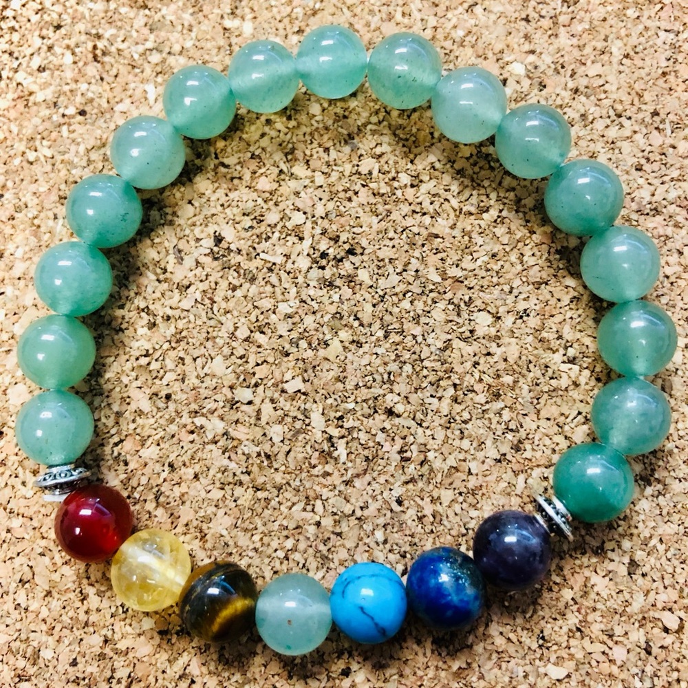 8mm Beaded Stone Adventurine Chakra Boho Bracelet